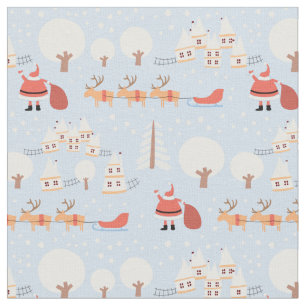 Festive Santa's Christmas Village and Fun Reindeer Fabric
