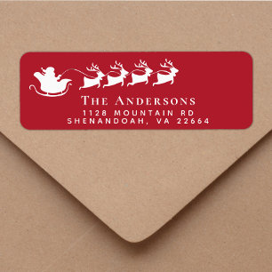 Festive Santas Sleigh Red Christmas Return Address