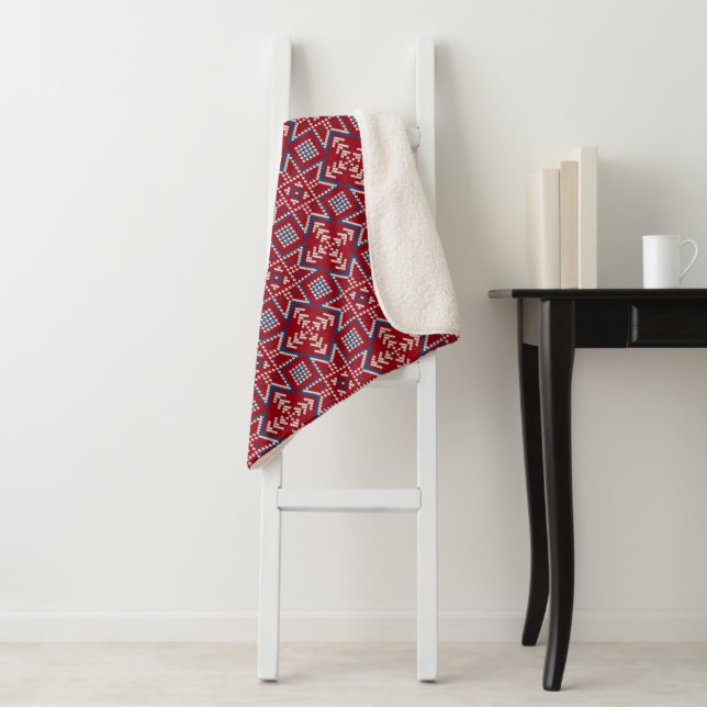 Festive Scandinavian Sweater Pattern Sherpa Blanket (In Situ)
