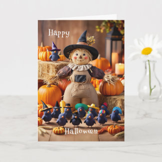 Festive Scarecrow and Pumpkin Patch Halloween Card