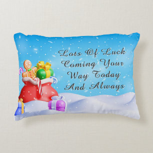 Festive Scene with Gifts, Candy Canes Decorative Cushion