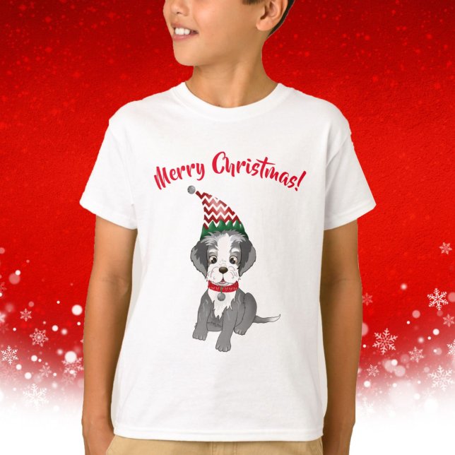 Festive Schnauzer Puppy Merry Christmas T-Shirt (Creator Uploaded)