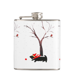 Festive Scottie Dog, Robin Winter Seasonal Hip Flask