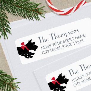 Festive Scottie Dog with Red Bow Return Address