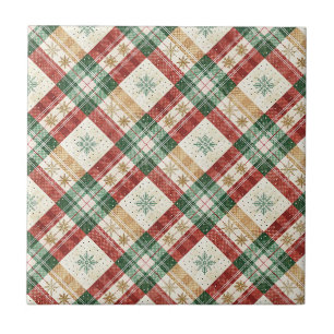 Festive Scottish Tartan Plaid Holiday Pattern Art Tile
