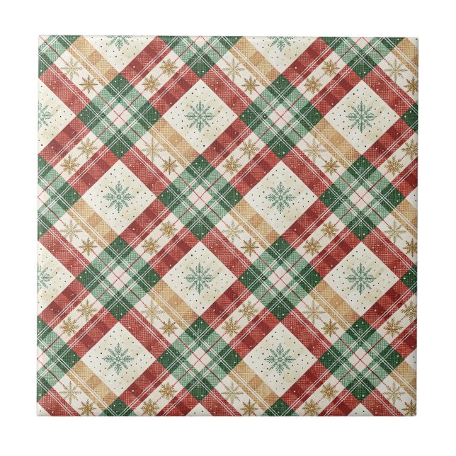 Festive Scottish Tartan Plaid Holiday Pattern Art Tile (Front)