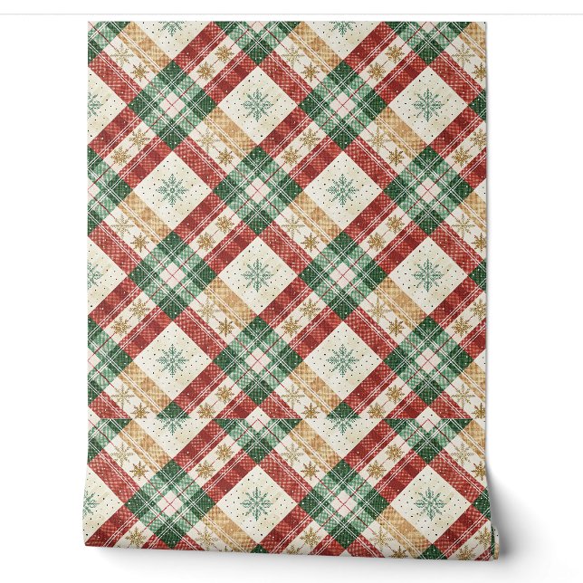 Festive Scottish Tartan Plaid Holiday Pattern Art Wallpaper (Unrolling)
