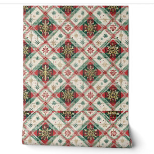 Festive Scottish Tartan Plaid Snowflake Pattern Wallpaper