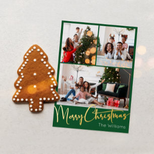 Festive Script Green 3 Photo Merry Christmas Gold