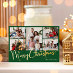 Festive Script Green 5 Photo Merry Christmas Gold Foil Holiday Postcard<br><div class="desc">Celebrate the season with this festive script green 5 photo Merry Christmas gold foil holiday postcard featuring a touch of elegant charm. The chic design showcases a simple gold-and-green colour palette, evoking the cosy spirit of winter. Its modern and unique appeal and rustic wording create a perfect balance between seasonal...</div>