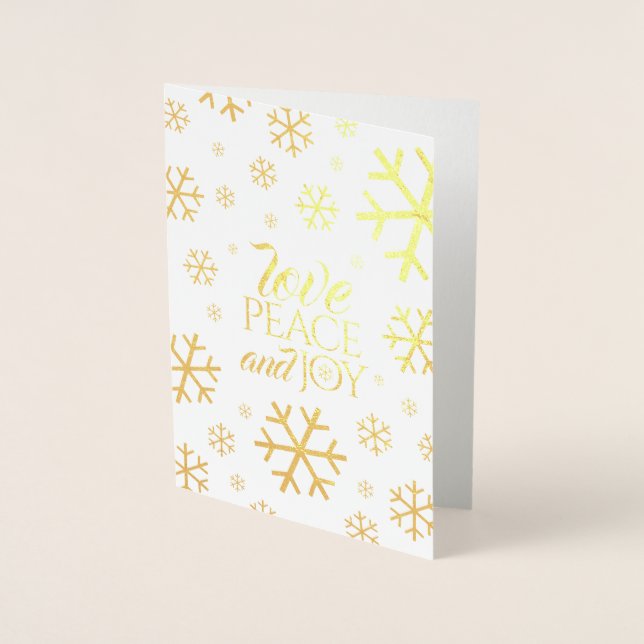 Festive Script Love Peace Joy with Snowflakes Foil Card (Front)