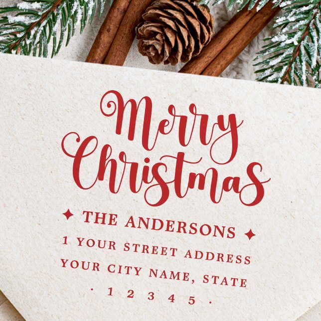 Festive script Merry Christmas return address Rubber Stamp (Festive script Merry Christmas return address Rubber Stamp)