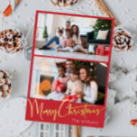Festive Script Red 2 photo Merry Christmas Gold Foil Holiday Postcard<br><div class="desc">Celebrate the season with this festive script red 2 photo Merry Christmas gold foil holiday postcard featuring a touch of elegant charm. The chic design showcases a simple gold-and-red colour palette, evoking the cosy spirit of winter. Its modern and unique appeal and rustic wording create a perfect balance between seasonal...</div>