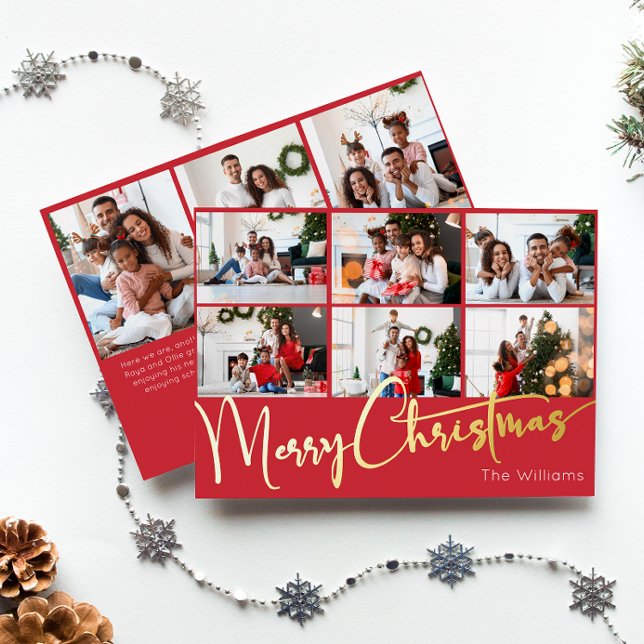 Festive Script Red Nine-Photo Merry Christmas Gold (Creator Uploaded)
