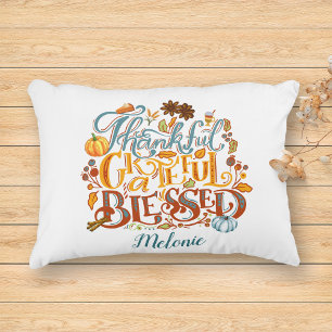 Festive Script Thankful Grateful Blessed Autumn  Decorative Cushion
