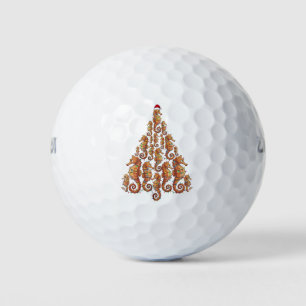 Festive Seahorse Wearing a Santa Hat for a Magical Golf Balls