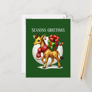 Festive Seasons Greetings giraffe jungle  Holiday Postcard