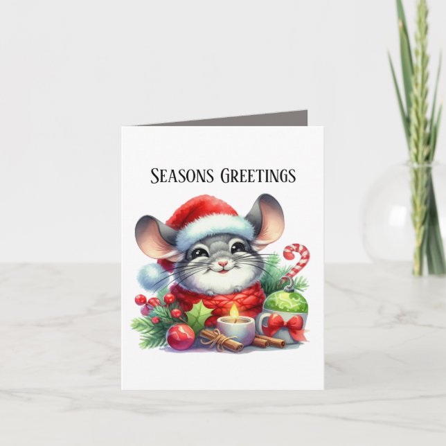 Festive Seasons Greetings mouse add message  Holiday Card (Front)