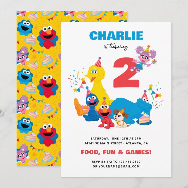 Festive Sesame Street Kids Birthday Party Invitation (Front/Back)