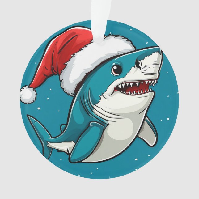 Festive Shark Wearing a Santa Hat Ornament (Front)