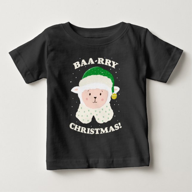 Festive Sheep Says Baa-rry Christmas! Baby T-Shirt (Front)