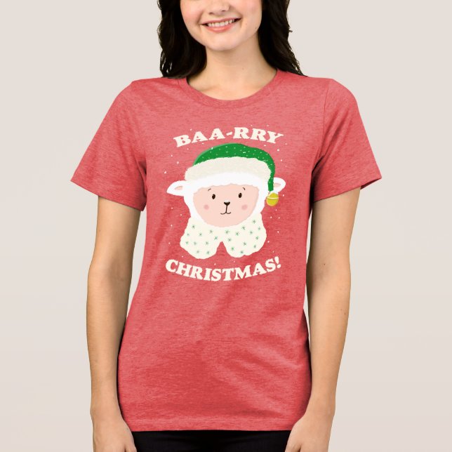 Festive Sheep Says Baa-rry Christmas! Tri-Blend Shirt (Front)