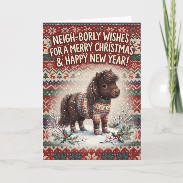 Festive Shetland Pony Christmas Card (Front)