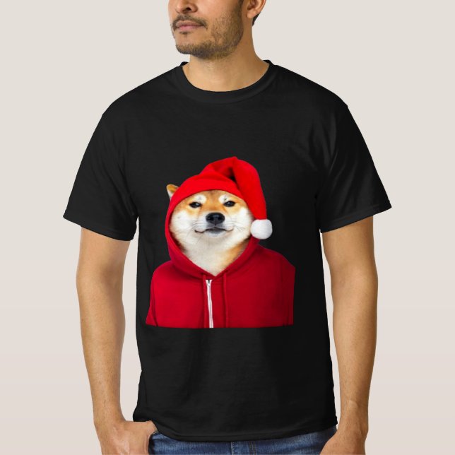 Festive Shiba Inu in Santa Hat T-Shirt (Front)