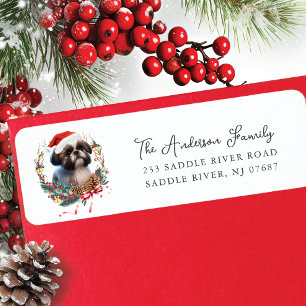 Festive Shih Tzu Dog in Santa Hat  Return Address