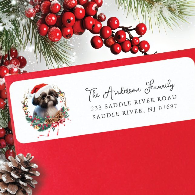 Festive Shih Tzu Dog in Santa Hat  Return Address (Creator Uploaded)