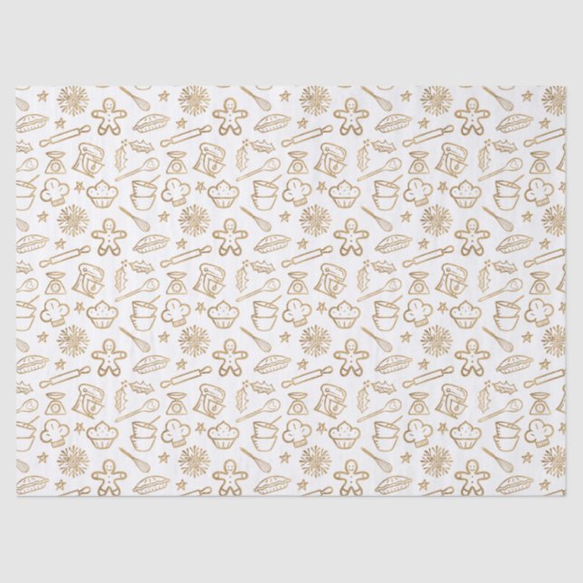 Festive Shimmering Gold Christmas Baking Pattern Tissue Paper (Front)