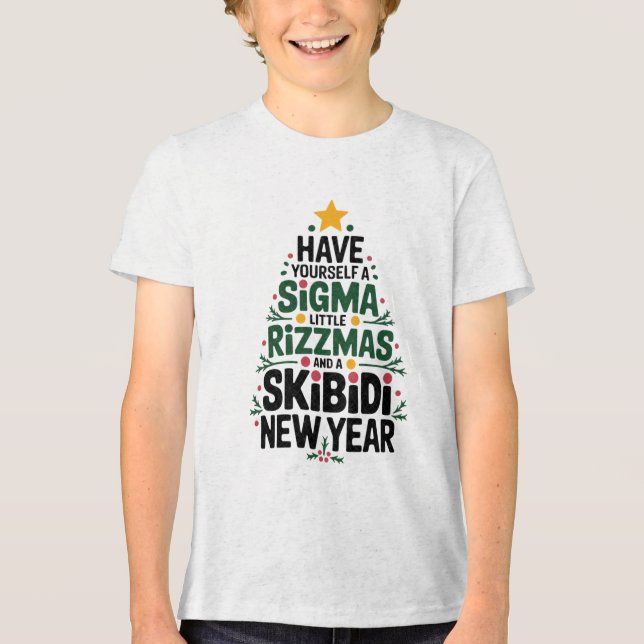 "Festive Sigma Rizzmas Tree Design" Tri-Blend Shirt (Front)