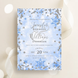 Festive Silver Blue Glam Elegant Winter Wedding  Invitation