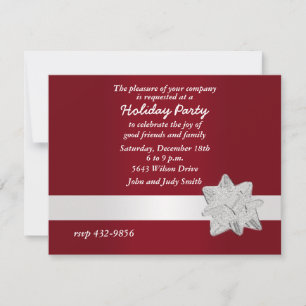 Festive Silver Bow Christmas Party Invitation