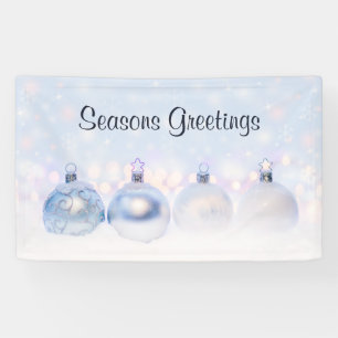 Festive Silver Christmas Balls on Snow Banner