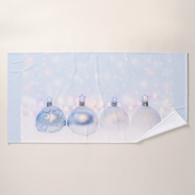 Festive Silver Christmas Balls on Snow Bath Towel Set (Bath Towel)