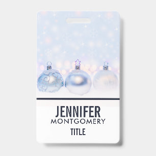 Festive Silver Christmas Balls on Snow ID Badge