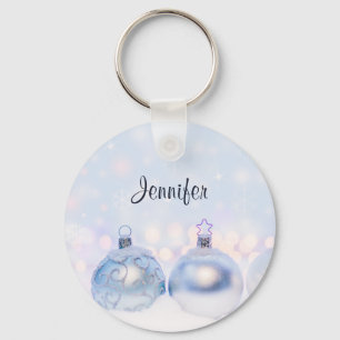 Festive Silver Christmas Balls on Snow Key Ring