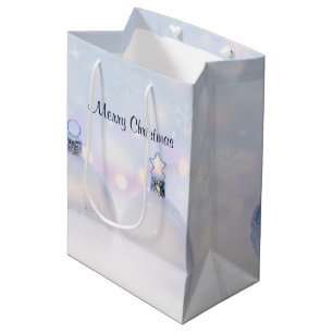 Festive Silver Christmas Balls on Snow Medium Gift Bag