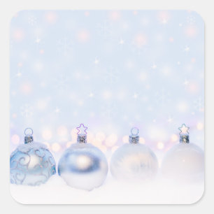 Festive Silver Christmas Balls on Snow Square Sticker