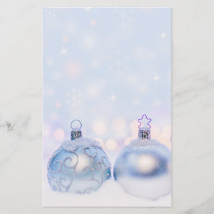 Festive Silver Christmas Balls on Snow Stationery