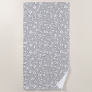 Festive Silver Grey and White Christmas Snow Beach Towel