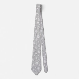 Festive Silver Grey and White Christmas Snow Tie