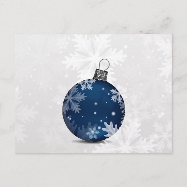 festive silver navy blue ornament Holiday cards (Front)
