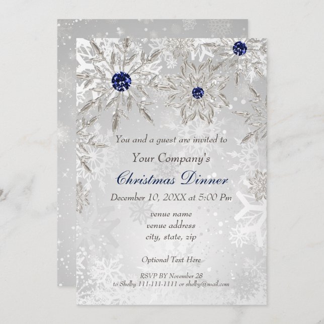 Festive Silver navy Corporate Holiday party Invite (Front/Back)