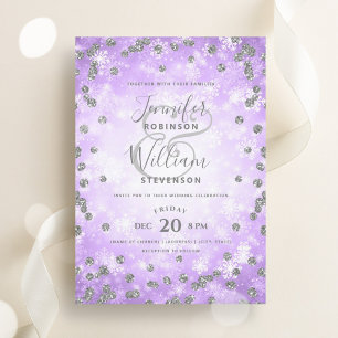 Festive Silver Purple Glitter Winter Wedding  Invitation