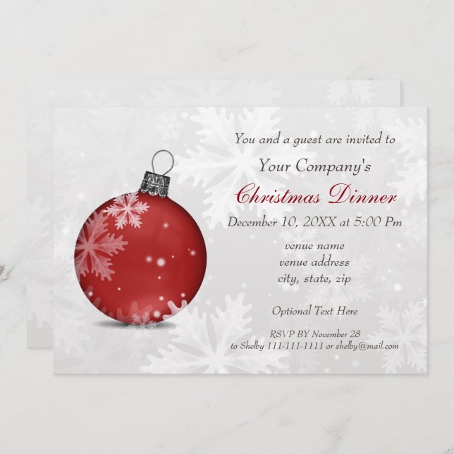 Festive Silver Red Corporate Holiday party Invite (Front/Back)
