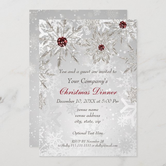 Festive Silver Red Corporate Holiday party Invite (Front/Back)