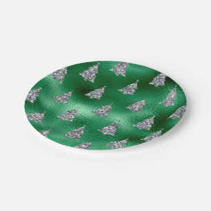 Festive Silver Trees Paper Plate
