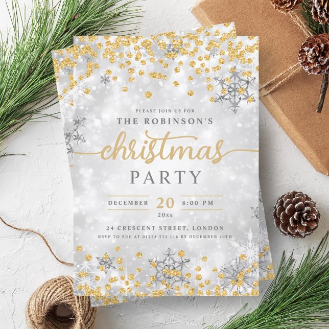 Festive Silver Winter Diamonds Christmas Gold  Invitation (Festive Silver Winter Diamonds Christmas Gold Invitation)